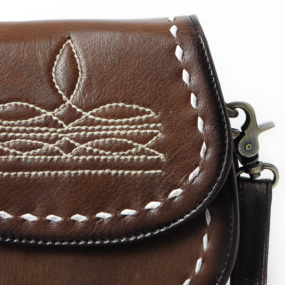 ADBGM592 Western Stitch Tan Leather Crossbody - Cowgirl Saddle Purse