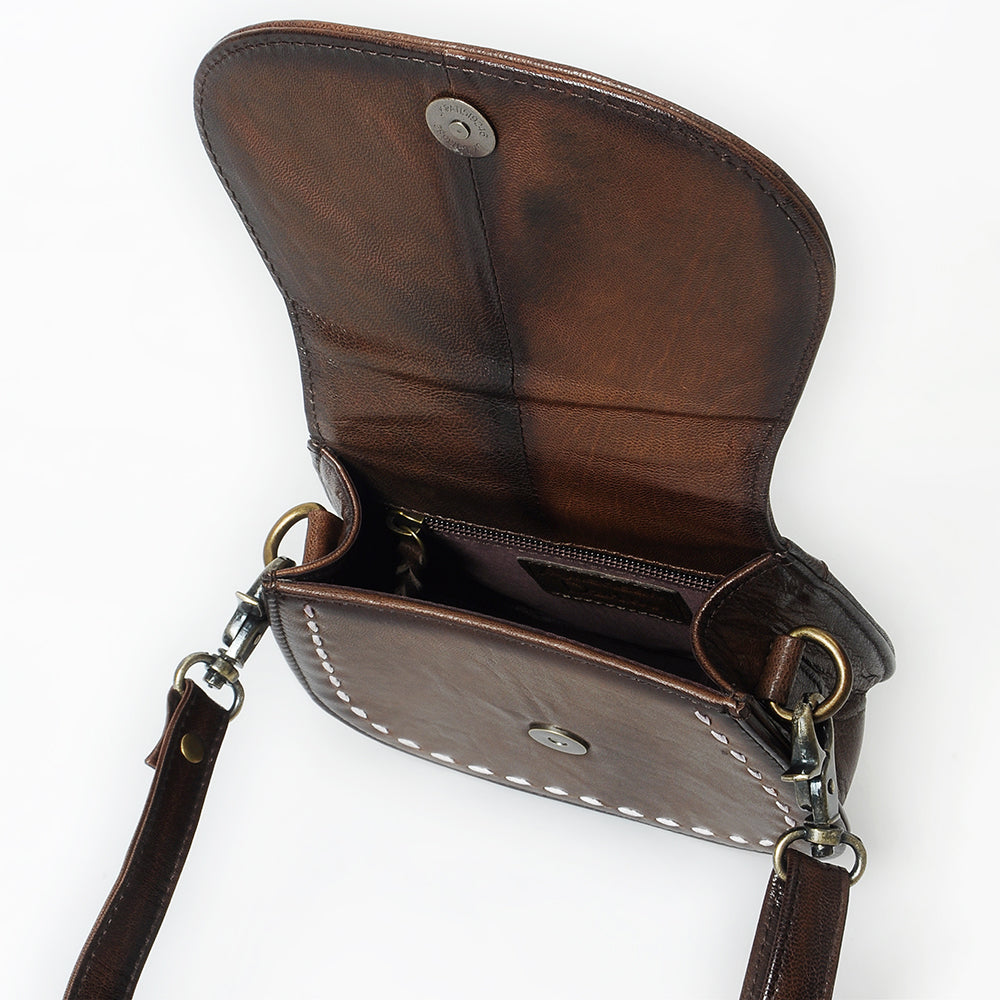 ADBGM592 Western Stitch Tan Leather Crossbody - Cowgirl Saddle Purse