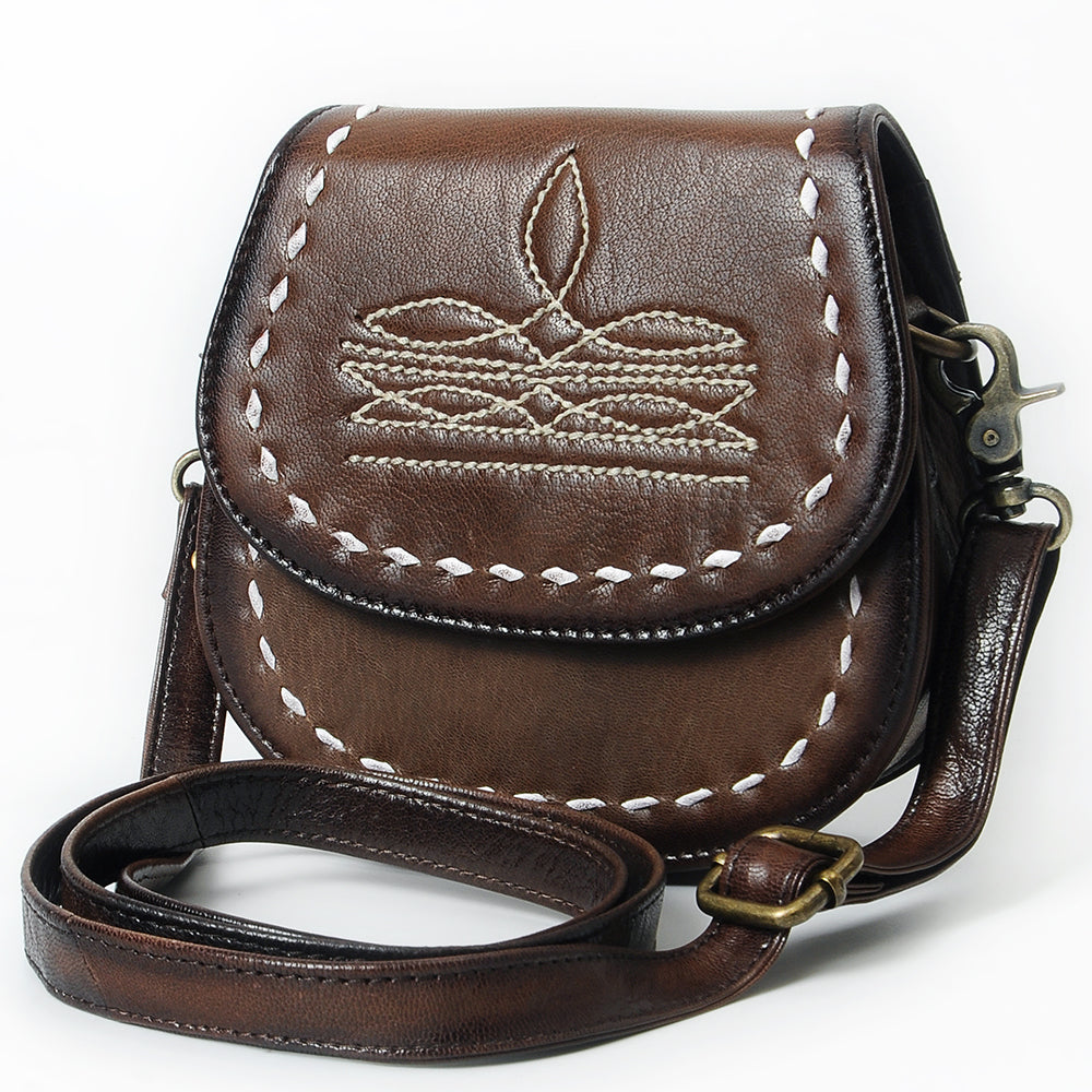 ADBGM592 Western Stitch Tan Leather Crossbody - Cowgirl Saddle Purse