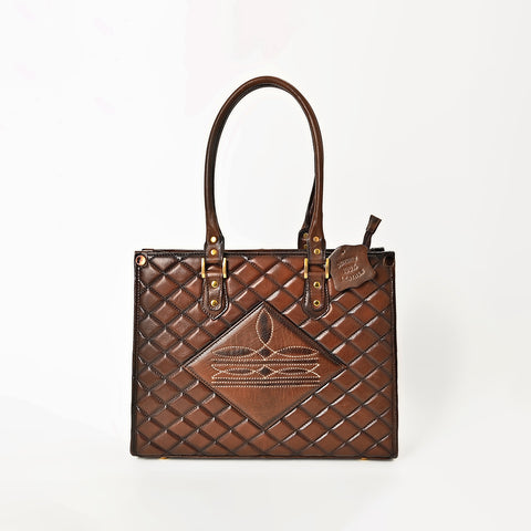 American Darling Quilted Western Leather Tote Bag with Boot Stitched Embroidery