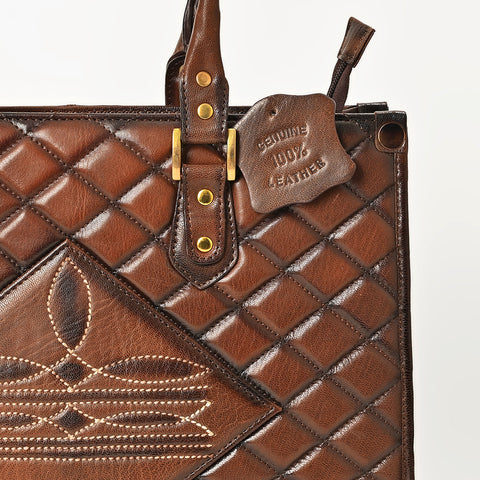 American Darling Quilted Western Leather Tote Bag with Boot Stitched Embroidery