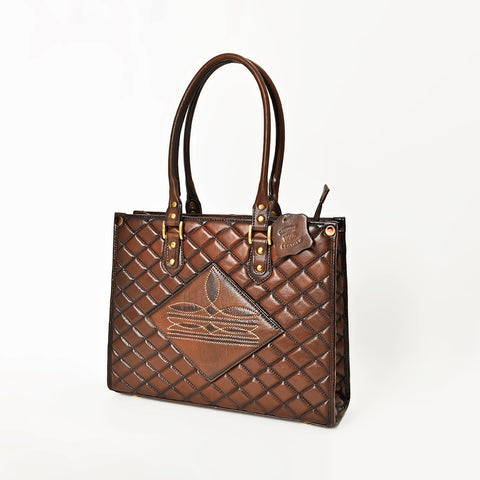 American Darling Quilted Western Leather Tote Bag with Boot Stitched Embroidery