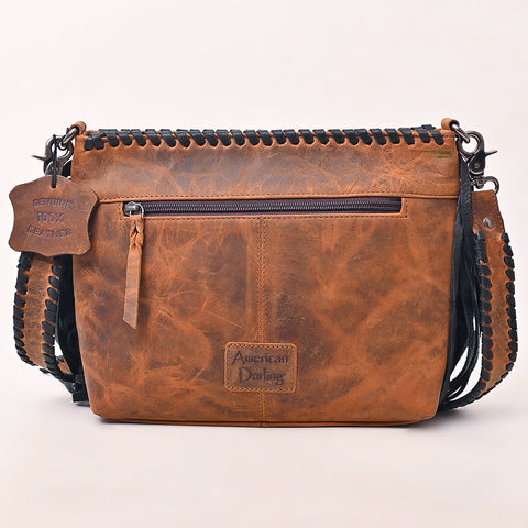 American Darling Quilted Western Leather Cross body Bag with Fringes and Rivets