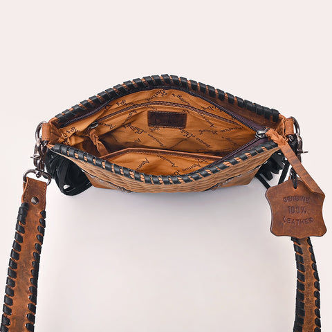 American Darling Quilted Western Leather Cross body Bag with Fringes and Rivets