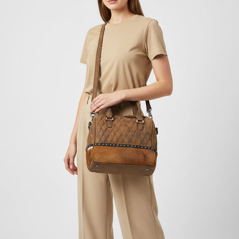 ADBGM832 American Darling Hairon & Quilted Leather Studded Speedy Bag