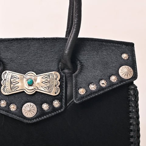 American Darling Western Leather Tote Bag with Hair-On Cowhide and Concho