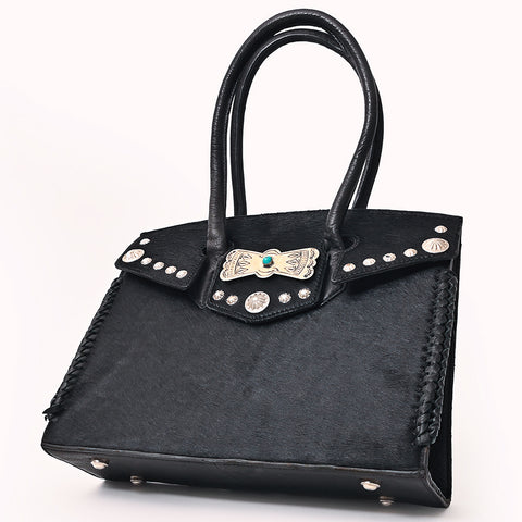 American Darling Western Leather Tote Bag with Hair-On Cowhide and Concho
