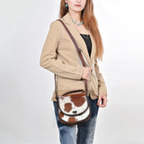 ADBG1221 Hair-On Cowhide Leather Crossbody Bag - Western Round Flap Purse