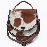 ADBG1221 Hair-On Cowhide Leather Crossbody Bag - Western Round Flap Purse
