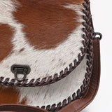 ADBG1221 Hair-On Cowhide Leather Crossbody Bag - Western Round Flap Purse