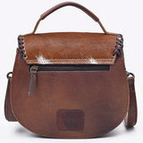 ADBG1221 Hair-On Cowhide Leather Crossbody Bag - Western Round Flap Purse