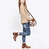 ADBG1221 Hair-On Cowhide Leather Crossbody Bag - Western Round Flap Purse