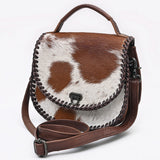ADBG1221 Hair-On Cowhide Leather Crossbody Bag - Western Round Flap Purse