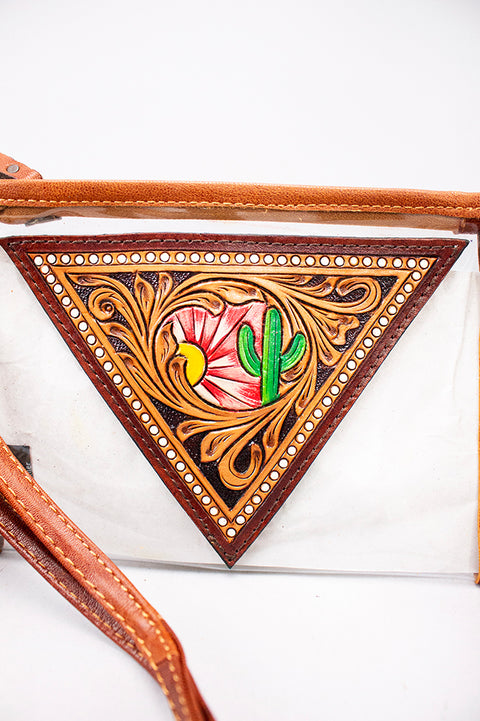 American Darling Western Clear Bag with Hand-Tooled Floral Panel and Fringes