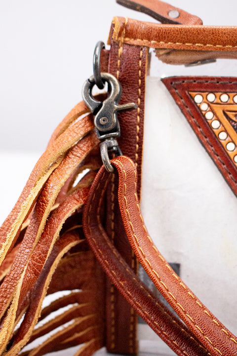 American Darling Western Clear Bag with Hand-Tooled Floral Panel and Fringes