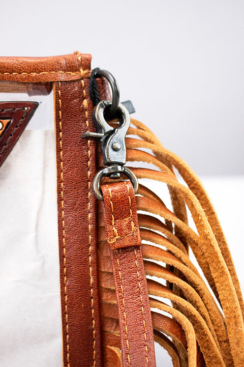American Darling Western Clear Bag with Hand-Tooled Floral Panel and Fringes
