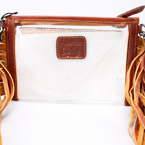 American Darling Western Clear Bag with Hand-Tooled Floral Panel and Fringes