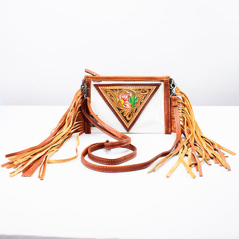 American Darling Western Clear Bag with Hand-Tooled Floral Panel and Fringes