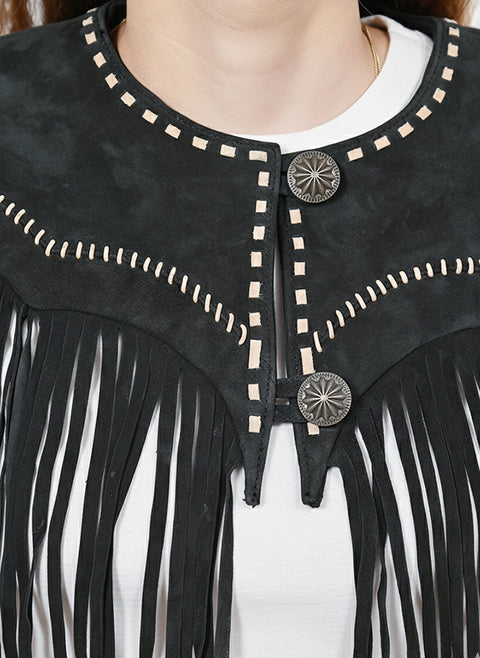 American Darling Black Suede Leather Fringe Cape Western Concho Vest