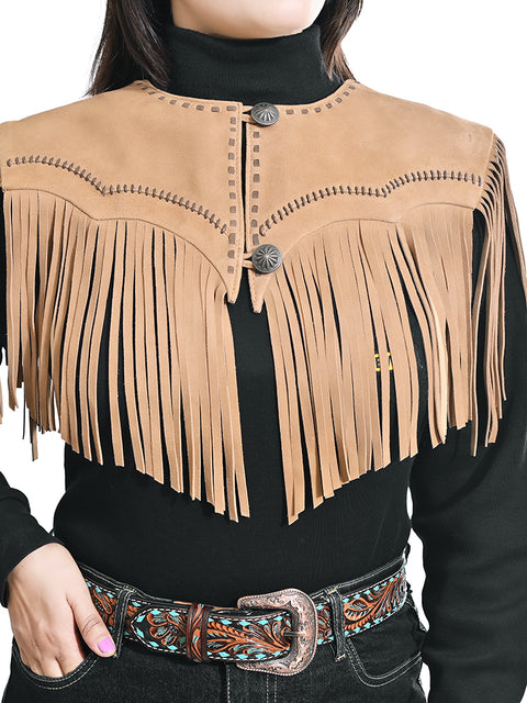 American Darling Tan Suede Leather Fringe Cape Western Concho Vest