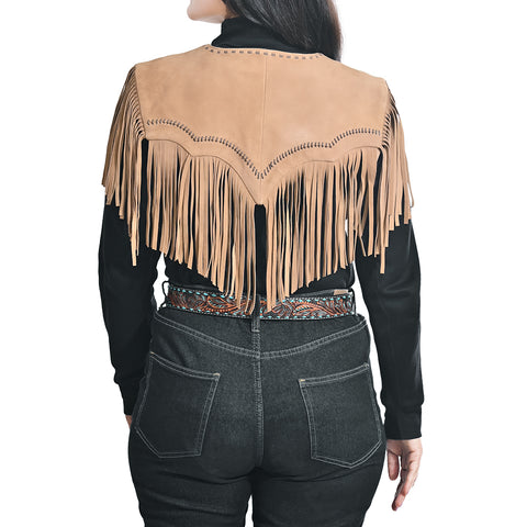American Darling Tan Suede Leather Fringe Cape Western Concho Vest