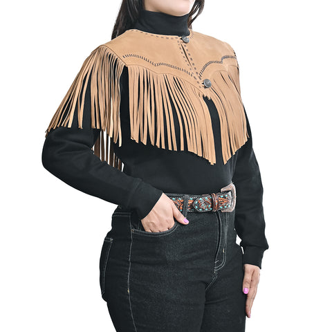 American Darling Tan Suede Leather Fringe Cape Western Concho Vest