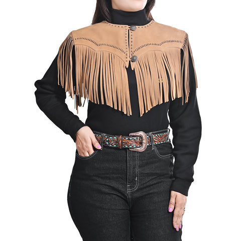 American Darling Tan Suede Leather Fringe Cape Western Concho Vest