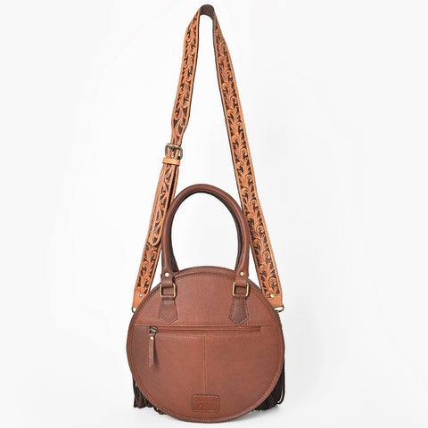 ADBGA977 American Darling Western Hand Tooled Floral Canteen Bag with Denim Patchwork & Fringes