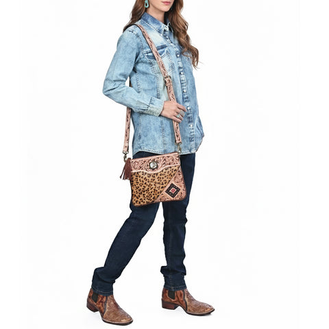 American Darling Western Hand Tooled Floral Cross body Bag - hair-on Cowhide