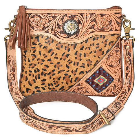 American Darling Western Hand Tooled Floral Cross body Bag - hair-on Cowhide