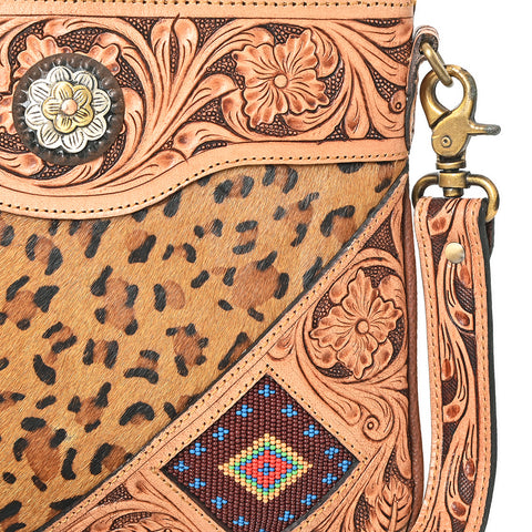 American Darling Western Hand Tooled Floral Cross body Bag - hair-on Cowhide