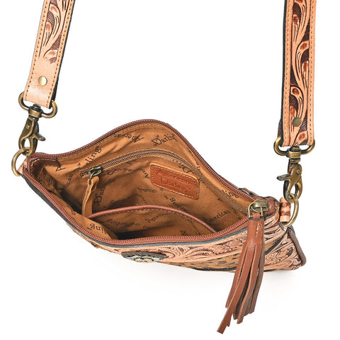 American Darling Western Hand Tooled Floral Cross body Bag - hair-on Cowhide