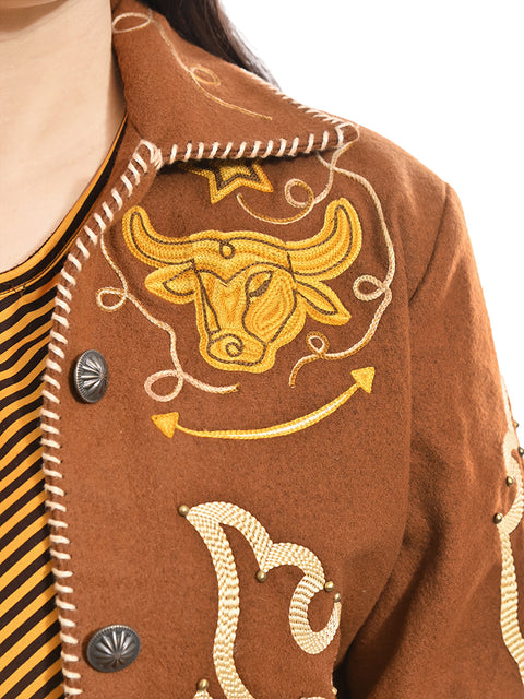 American Darling Western Embroidered Apparel - Brown Artisan Handcrafted Woolen Jacket