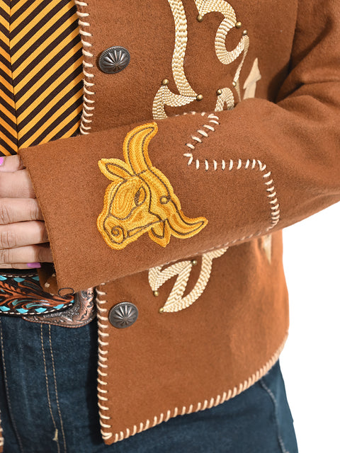 American Darling Western Embroidered Apparel - Brown Artisan Handcrafted Woolen Jacket