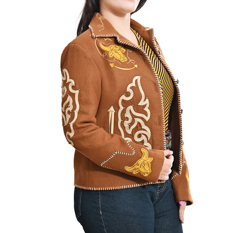 American Darling Western Embroidered Apparel - Brown Artisan Handcrafted Woolen Jacket