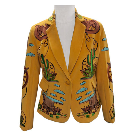 ADBZ071 American Darling Yellow Fabric Western Embroidered Wagon Blazer Jacket