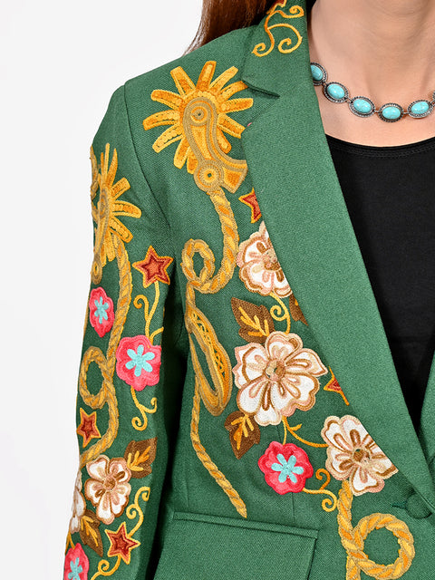 American Darling Green Fabric Blazer Bronco Floral Embroidery Western Jacket