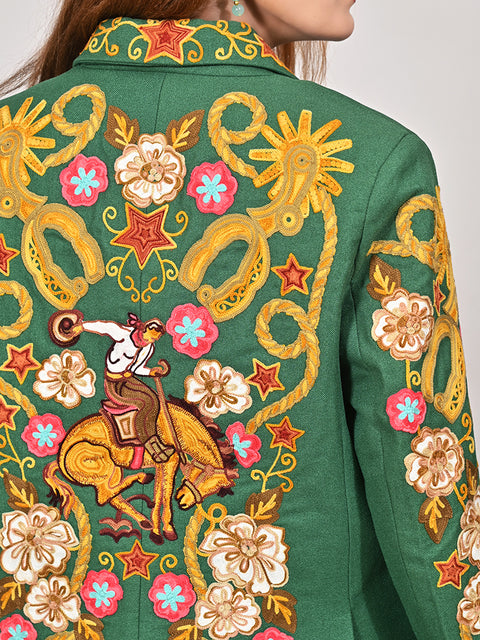 American Darling Green Fabric Blazer Bronco Floral Embroidery Western Jacket