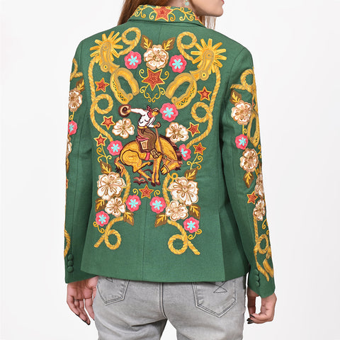 American Darling Green Fabric Blazer Bronco Floral Embroidery Western Jacket