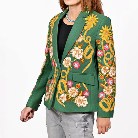 American Darling Green Fabric Blazer Bronco Floral Embroidery Western Jacket