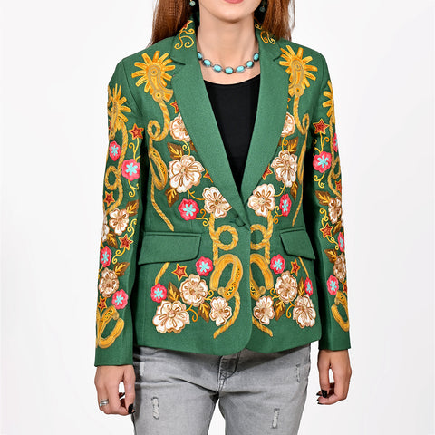 American Darling Green Fabric Blazer Bronco Floral Embroidery Western Jacket