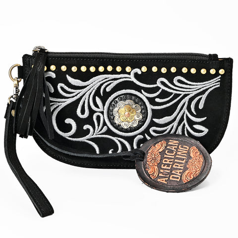 ADBGA1011 American Darling Suede Leather Wristlet Bag Genuine Leather Western Purse