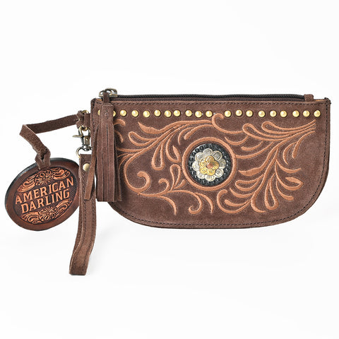 ADBGA1011 American Darling Suede Leather Wristlet Bag Genuine Leather Western Purse