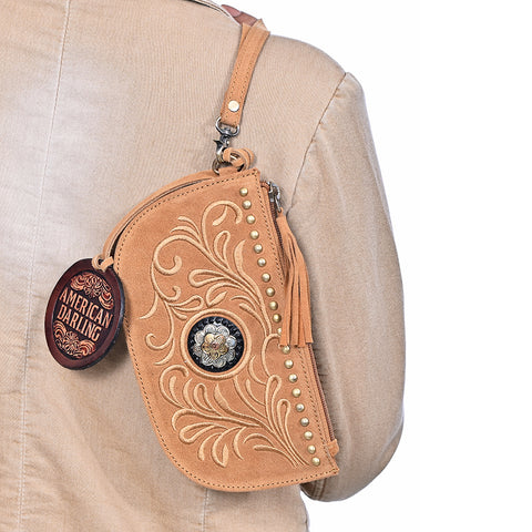 ADBGA1011 American Darling Suede Leather Wristlet Bag Genuine Leather Western Purse