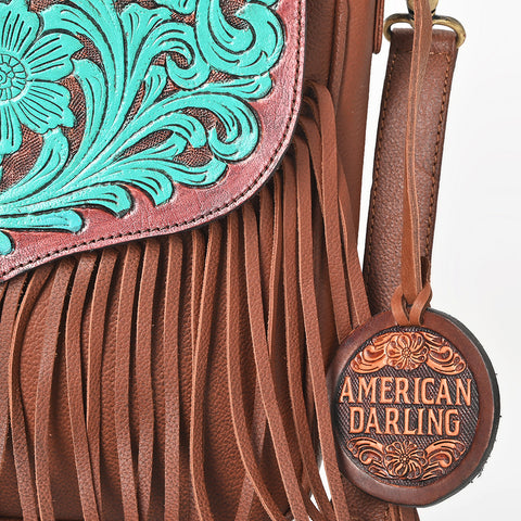 ADBGA1025 American Darling Handcrafted Hand Tooled Leather Western Cross body Bag with Fringes