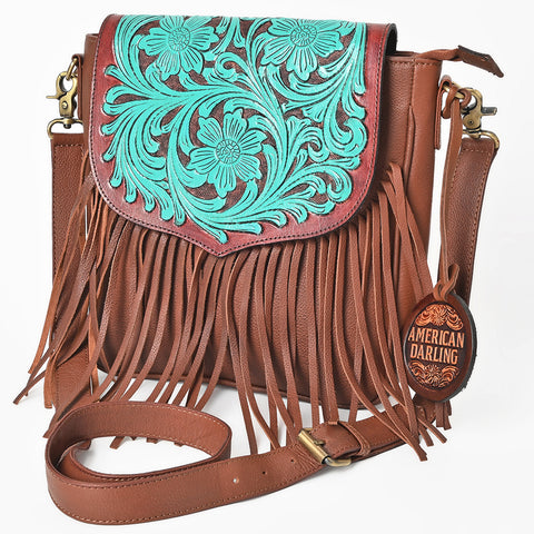 ADBGA1025 American Darling Handcrafted Hand Tooled Leather Western Cross body Bag with Fringes