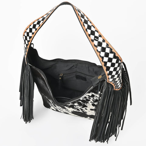 ADBGA1076 American Darling Handcrafted Hair-On Cowhide Western Leather Hobo Bag with Fringes