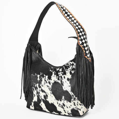 ADBGA1076 American Darling Handcrafted Hair-On Cowhide Western Leather Hobo Bag with Fringes