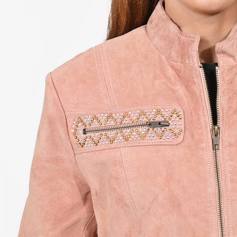 American Darling Studded Leather Western Zip Jacket