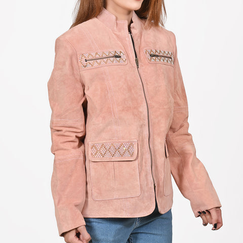 American Darling Studded Leather Western Zip Jacket